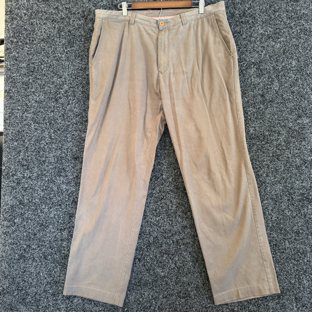 Tommy Bahama Boracay Flat Front Chino Pants Mens 38x34 Brown Cotton Tencel Blend